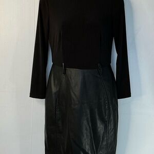 Black Leather-Panel Midi Dress - Classic Women’s Dress